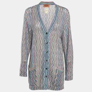 Missoni Blue Crochet Button Front Sheer Cardigan M