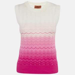 Pre Owned Missoni Pink/White Chevron Knit Sleeveless Top S