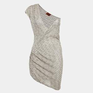Pre Owned Missoni Grey Lurex Crochet Ruche One Shoulder Mini Dress M