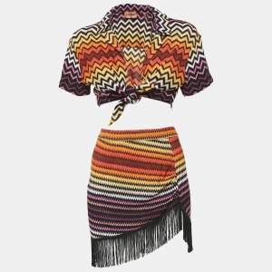 Missoni Orange Chevron Knit Tassels Detail Skirt Set S