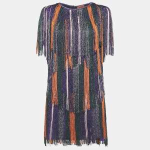 Missoni Purple Lurex Knit Fringed Mini Dress S