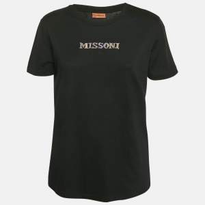 Missoni Black Logo Embroidery Cotton Crew Neck T-Shirt M