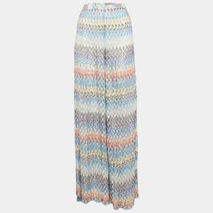 Pre Owned Missoni Multicolor Chevron Pattern Lurex Knit Wide Leg Side Slit Trousers S