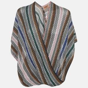 Missoni Multicolor Lurex Knit Draped Fringe Detail Asymmetric Poncho One Size 