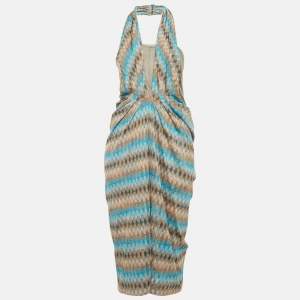 مملوكة مسبقًا Missoni Blue Patterned Knit Halter Neck Midi Dress M