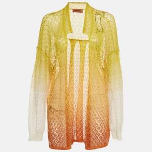 Missoni Yellow/Orange Ombre Crochet Knit Sheer Cardigan M