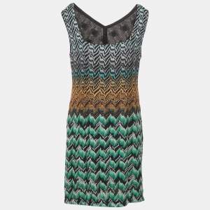 Missoni Multicolor Patterned Lurex Knit V-Neck Mini Dress L