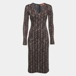 Missoni Black Zig Zag Knit V-Neck Sheath Dress S