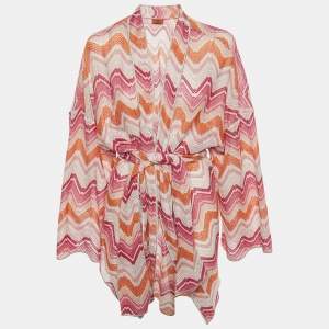مملوكة مسبقًا Missoni Pink Chevron Lurex Knit Belted Cardigan M