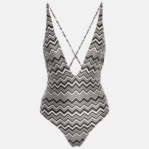 Pre Owned Missoni Black/White Zig Zag Jersey Swimsuit M