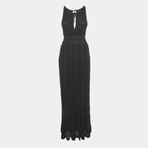 Pre Owned Missoni Black Knit Plunge Neck Tie Maxi Dress M