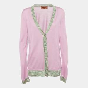 Pre Owned Missoni Pink Cashmere Knit Button Front Cardigan M