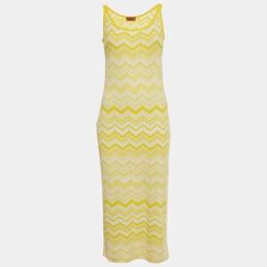 Pre Owned Missoni Yellow Zig Zag Stretch Knit Midi Dress L