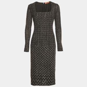 Pre Owned Missoni Black Zig Zag Lurex Knit Short Dress M