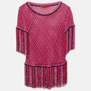 مملوكة مسبقًا Missoni Fuchsia Pink Lurex Knit Fringed Top S