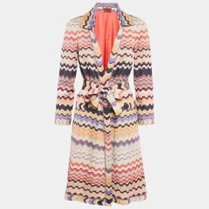 Pre Owned Missoni Multicolor Zig Zag Knit Open Front Coat M