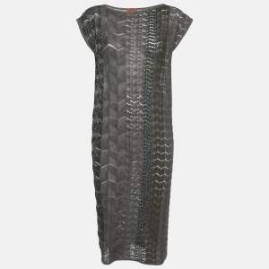 Pre Owned Missoni Brown Patterned Lurex Knit Midi Dress L