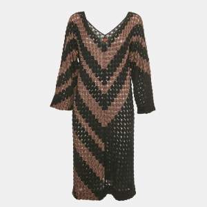 Pre Owned Missoni Black & Brown Patterned Knit Midi Dress M