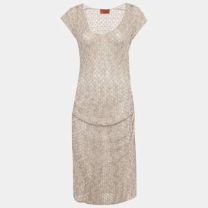 Pre Owned Missoni Beige Lurex Knit Ruched Maxi Dress L