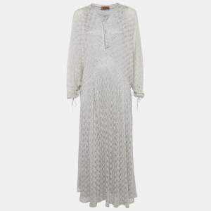 مملوكة مسبقًا Missoni Silver Lurex Knit Kaftan Maxi Dress S