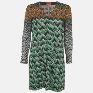 Pre Owned Missoni Multicolored Zig Zag Lurex Knit Button Front Cardigan S