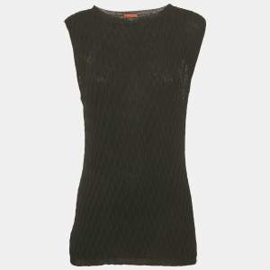 Pre Owned Missoni Black Textured Stretch Knit Crew Neck Top L