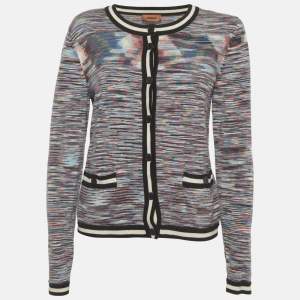 مملوكة مسبقًا M Missoni Multicolor Striped Stretch Knit Cardigan L