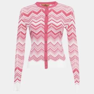مملوكة مسبقًا Missoni Pink Zig-Zag Stretch Knit Cardigan S