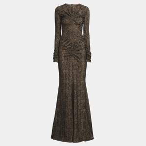 Pre Owned Missoni Beige/Black Flocked Print Tulle Sheer Draped Maxi Dress XS