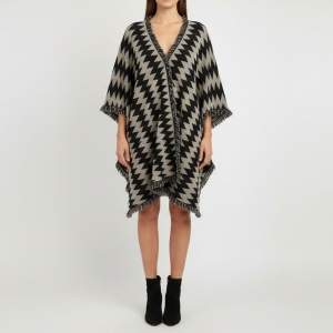 Pre Owned Missoni Black/Beige Zig Zag Print Wool Blend Poncho