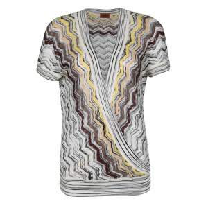 Pre Owned Missoni Multicolor Chevron Pattern Knit Draped Top M