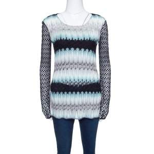 Pre Owned Missoni Multicolor Perforated Knit Long Sleeve Top S