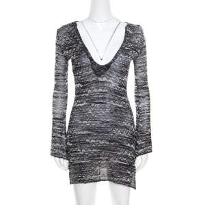 M Missoni Monochrome Chevron Patterned Perforated Knit Flared Sleeve Tunic S