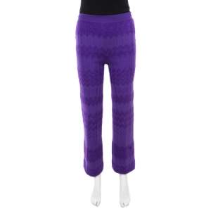 Missoni Purple Chevron Knit Elasticized Waist Wide Leg Pants S