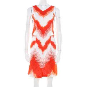 Missoni Orange and White Stretch Knit Sleeveless Sheath Dress S