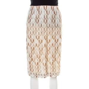 Pre Owned Missoni Pink and Brown Perforated Knit Elasticized Waist Skirt L