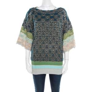 Missoni Multicolor Chunky Perforated Knit Boat Neck Sweater M