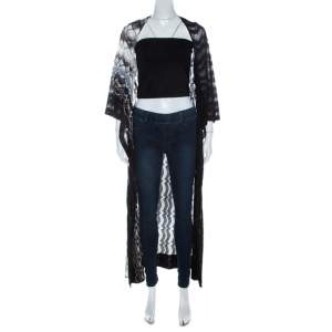Pre Owned Missoni Monochrome Perforated Knit Open Front Beach Cover Up S