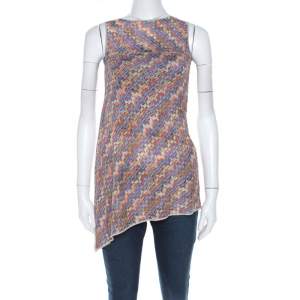 Pre Owned Missoni Multicolor Geometric Patterned Knit Asymmetric Sleeveless Top M