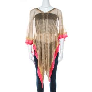 Pre Owned Missoni Gold and Pink Knitted Fringed Poncho (One Size)