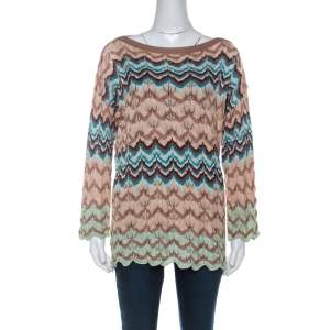 Pre Owned Missoni Beige Crochet Knit Flared Sleeve Top L