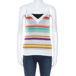 Pre Owned Missoni White Multicolor Striped Knit Sleeveless Top M