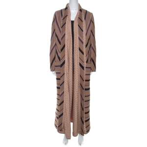 Pre Owned Missoni Beige Striped Alpaca Blend Crocket Trimmed Coat S