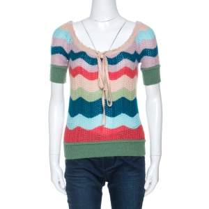 Missoni Multicolor Striped Wool Short Sleeve Top S 