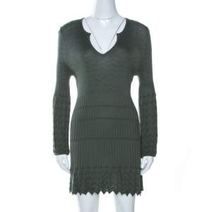 M Missoni Sage Green Chevron Knit Wool Mini Dress L