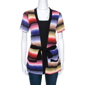 Pre Owned Missoni Multicolor Patterned Knit Belted Cardigan M