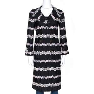 Missoni Black Chevron Knit Double Breasted Coat S