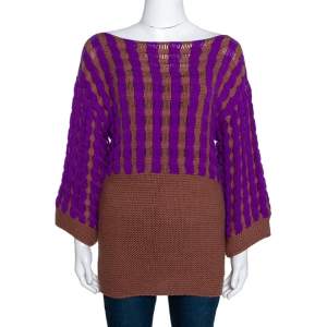 Pre Owned Missoni Brown & Purple Chunky Cashmere Knit Sweater M