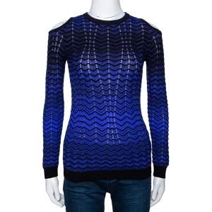 Pre Owned M Missoni Purple Pointelle Knit Cold Shoulder Long Sleeve Top S 