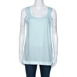 Missoni Pastel Blue Silk & Knit Sleeveless Scoop Neck Top M 